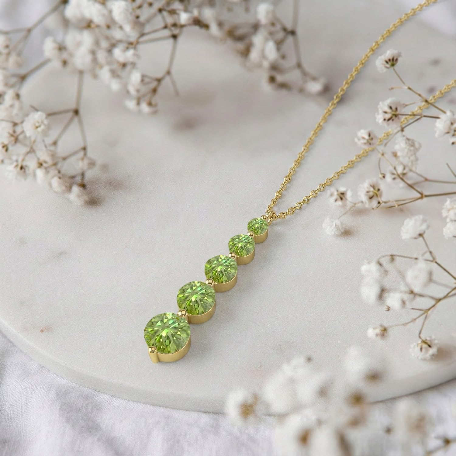 GOODSTONE JEWELS Linear Drop Pendant Necklace for Women in Yellow Gold Plated | Size 16+2 Inch Cable Chain with Lobster Clasp | Natural Birthstone Jewelry Gift for Her