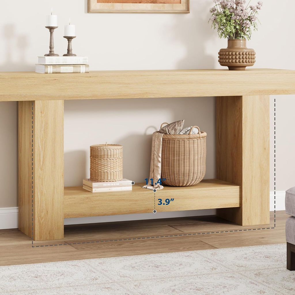 Farmhouse Console Table, Wooden Entryway Table with Storage, Rectangular Narrow Sofa Table Behind The Couch, Entry Table Foyer Hallway Table for Entrance, Hallway, Living Room