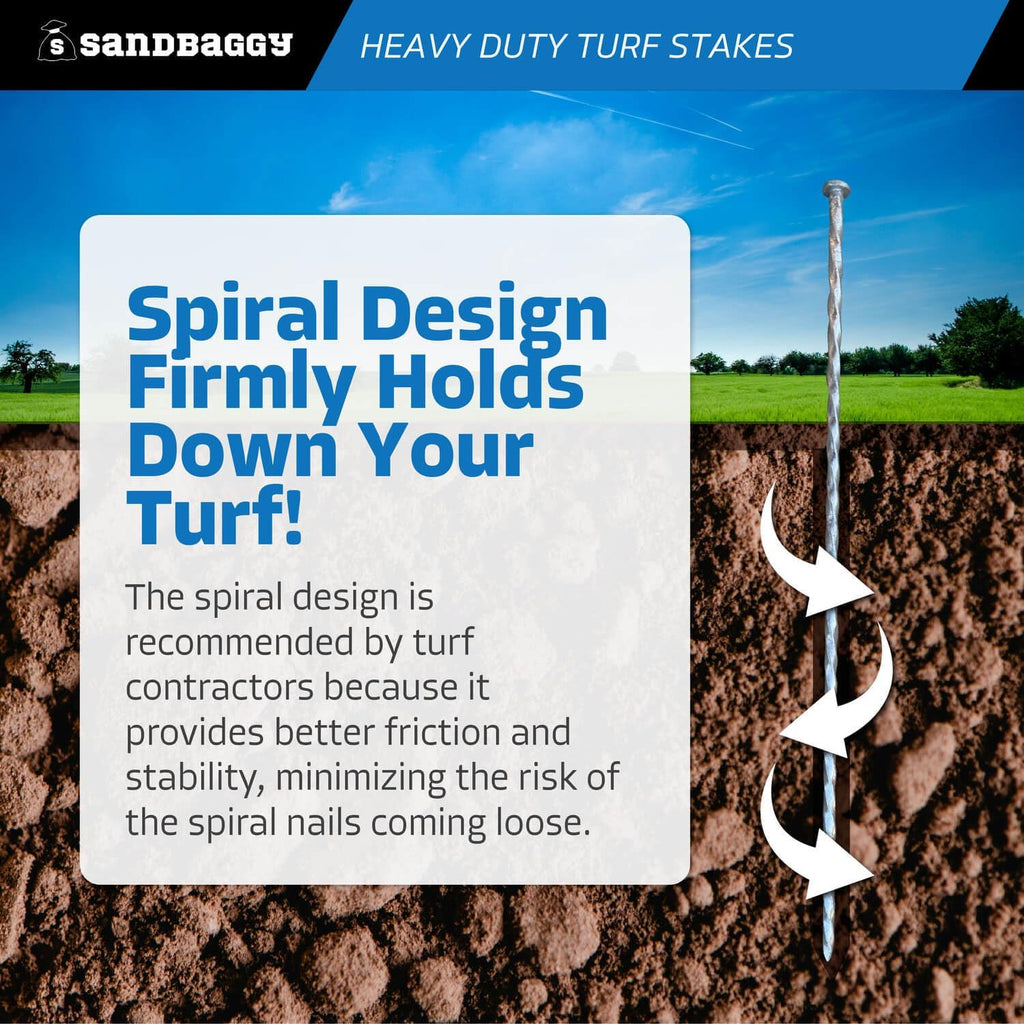 Sandbaggy 18' Heavy Duty Galvanized Artificial Turf Stakes - Spiral Landscape Nails - Ground Spikes/Pins, Synthetic Grass, Lawn, Edging, Weed Barrier Fabric (18 inch - Ultra Heavy Duty, 150, Count)