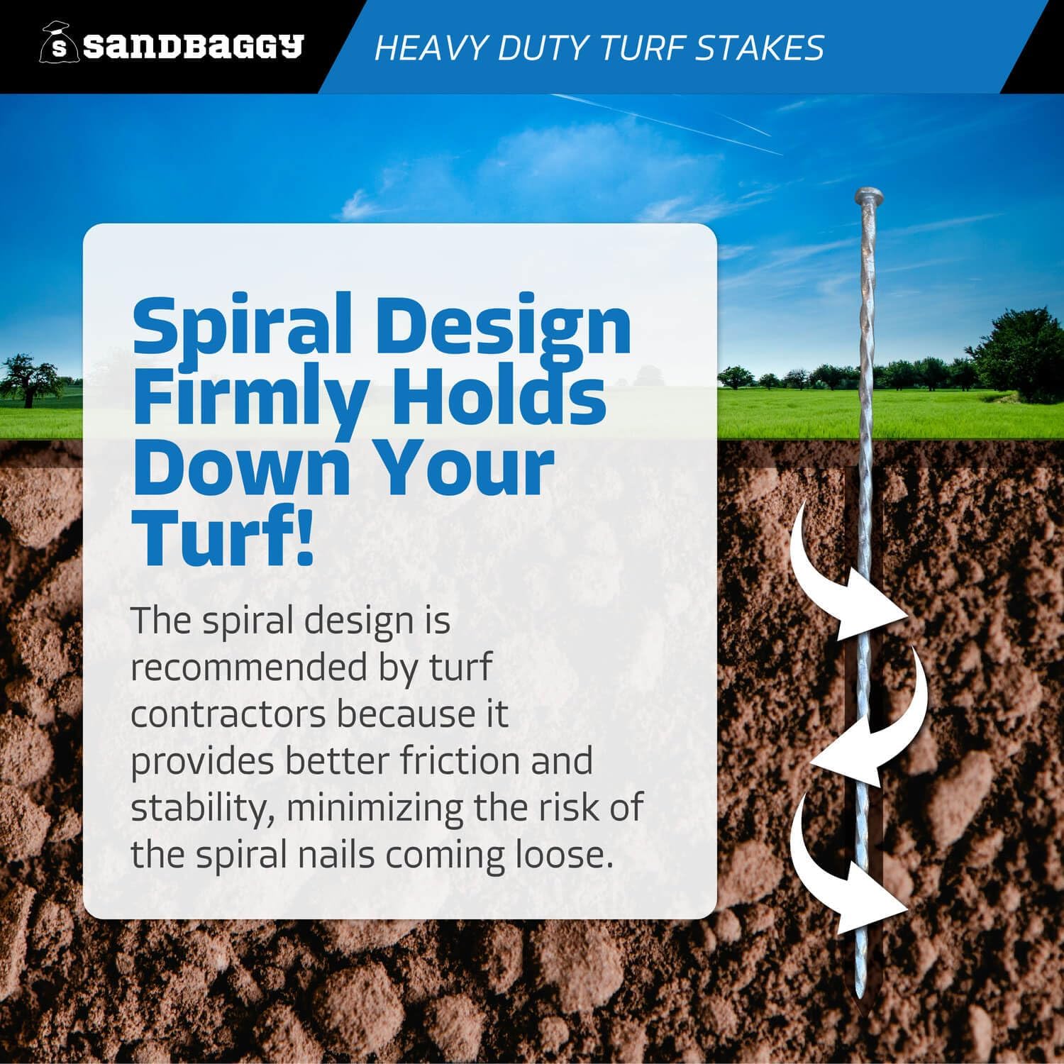 Sandbaggy 18' Heavy Duty Galvanized Artificial Turf Stakes - Spiral Landscape Nails - Ground Spikes/Pins, Synthetic Grass, Lawn, Edging, Weed Barrier Fabric (18 inch - Ultra Heavy Duty, 150, Count)
