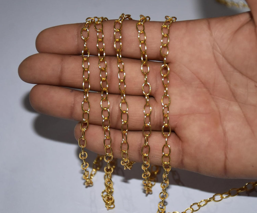 Gold-Plated Oval Link Chain – Cable Chain for Jewelry Making, DIY Crafts, Necklace & Bracelet Chain, Bulk Jewelry Supply (by the Foot)
