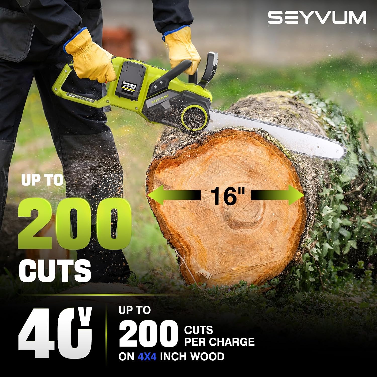 40V 16 Inch Chainsaw with 2 x 4.0Ah Batteries for Tree Felling, Firewood Cutting, Pruning