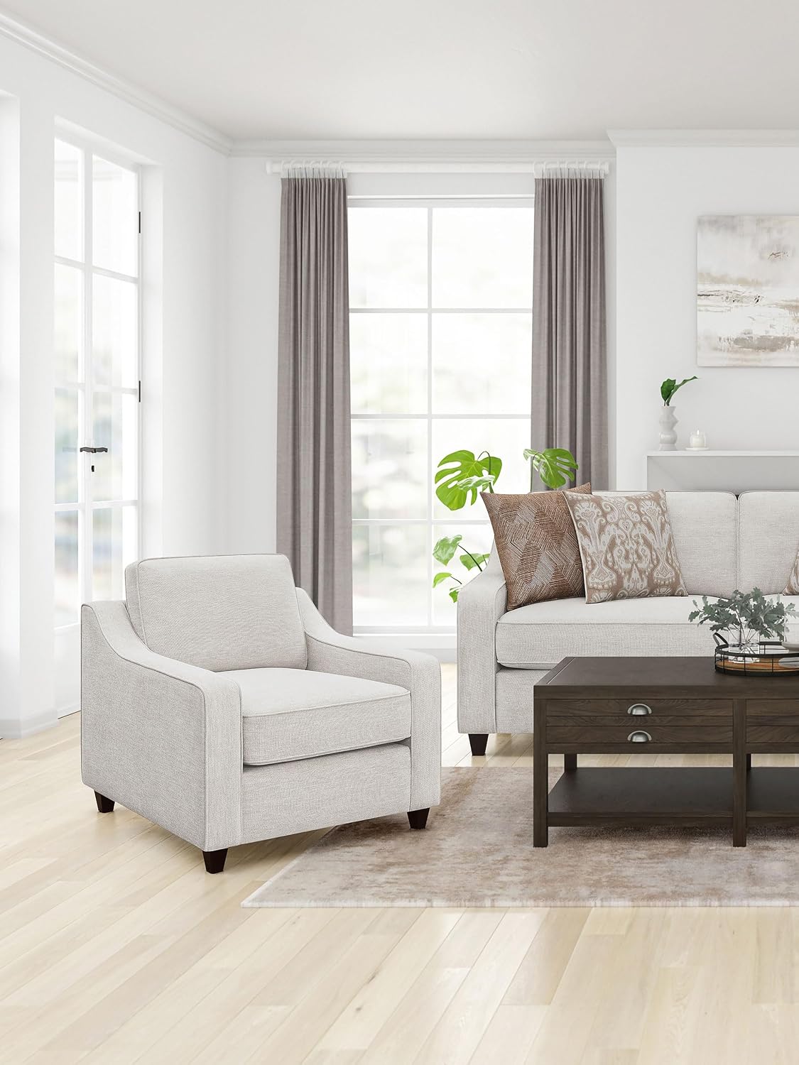 Coaster Home Furnishings - Christine - Upholstered Sloped Track Arm Accent Chair with Padded Seat and Back, Wood Frame, Reversible Cushion and Tapered Wood Legs - Living Room - Beige - 552063