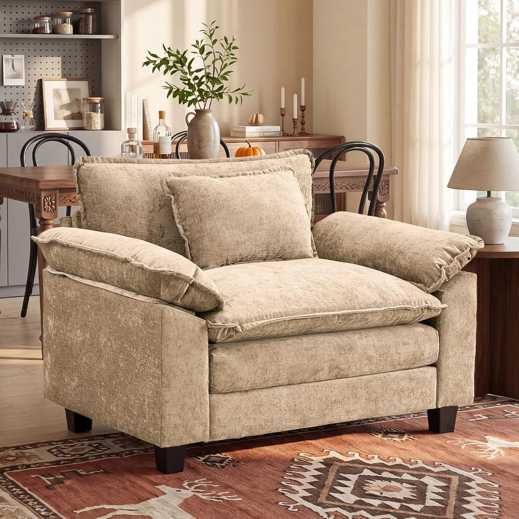 Oprisen Modular Sectional Sofa, Comfy Cloud Couch Sectional Sofa, Chenille Sofa Sleeper Deep Seat Sofa with Throw Pillows for Living Room (Khaki, 53'- Single Seat)
