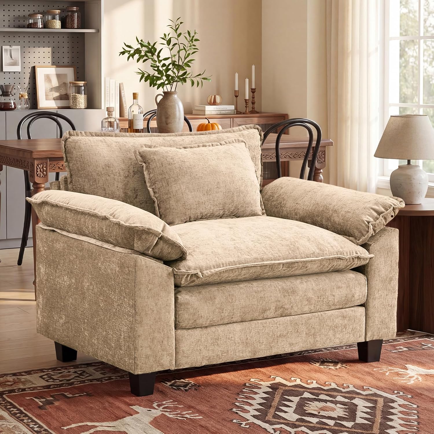 Oprisen Modular Sectional Sofa, Comfy Cloud Couch Sectional Sofa, Chenille Sofa Sleeper Deep Seat Sofa with Throw Pillows for Living Room (Khaki, 53'- Single Seat)