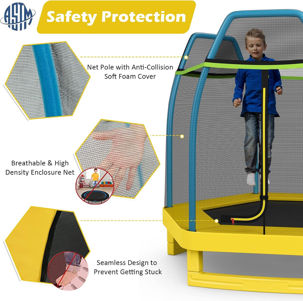 GYMAX Trampoline for Kids, 7FT Toddler Trampoline with Safety Enclosure Net & Seamless Spring Pad, Heavy Duty Small Indoor/Outdoor Trampoline for Boys, Girls Age 3+