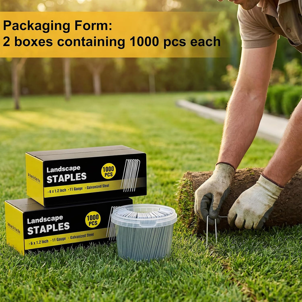 2000 Pack 6 Inch Landscape Staples Bulk, Galvanized Garden Stakes 11 Gauge U-Shaped Pins Tent Stakes Yard Ground Staples for Landscaping Fabric, Lawn, Turf, Fence, Plant Cover, Irrigation