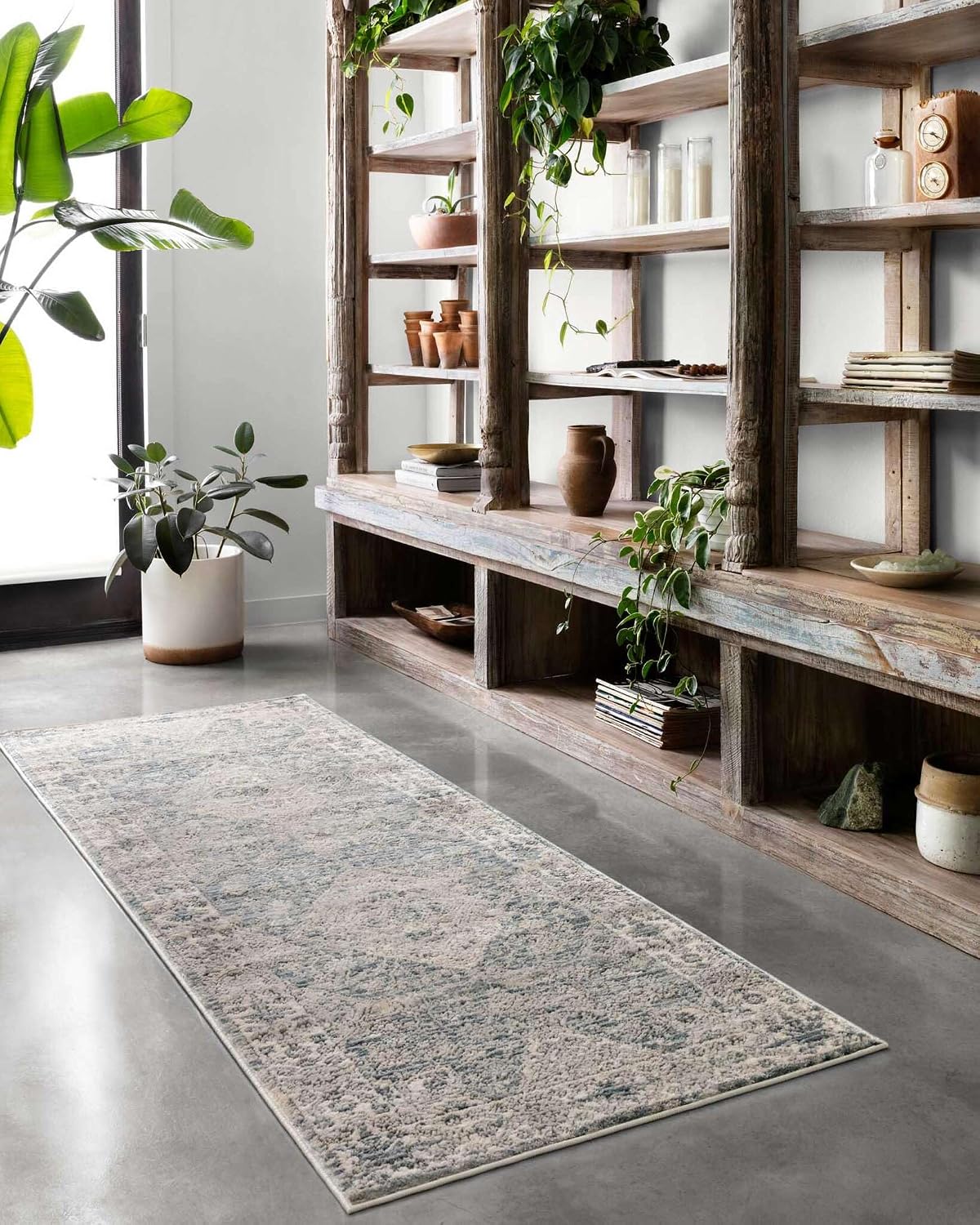 Loloi II Teagan Collection TEA-04 Sky/Natural 7'-11' x 10'-6', .25' Thick, Area Rug, Soft, Durable, Neutral, Woven, Low Pile, Non-Shedding, Easy Clean, Living Room Rug