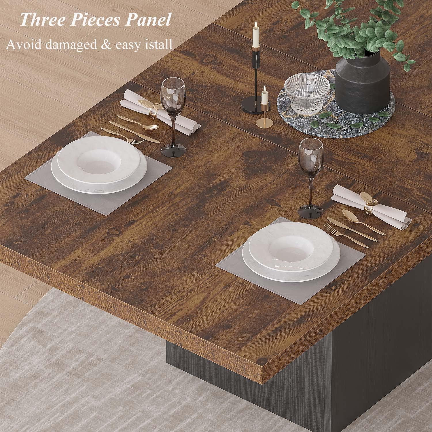 HSH Dining Table for 6 to 8, 71' Wood Rectangular Dinner Table, 6 ft Industrial Kitchen Table only with Black Pedestal, Modern Large Dining Room Table for Home Gathering Office, Rustic Brown, 71 Inch
