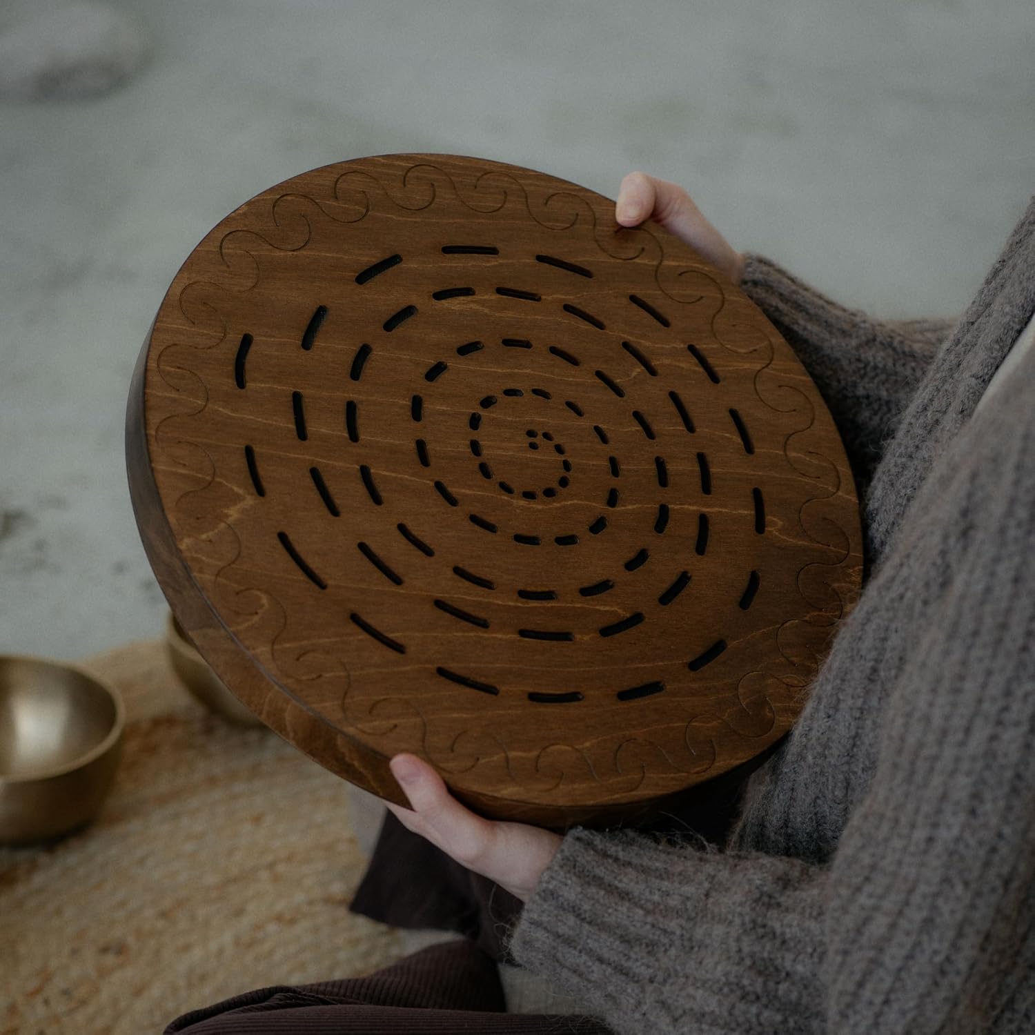 Water-Fall Disc — Wooden Ocean Drum, Swirl, 16' (40 cm) | Long Water Ambience for Sound Bath, Meditation & Yoga | No Bag