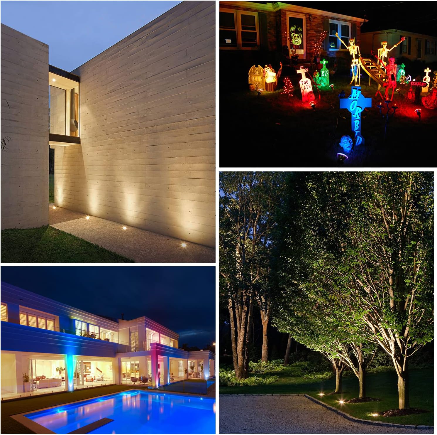 Low Voltage Landscape Lights Christmas 10W RGBW Warm White LED Well Landscape Lighting Waterproof Outdoor 12V-24V Pathway Deck Ground Garden RGB Christmas Well Lights (12)