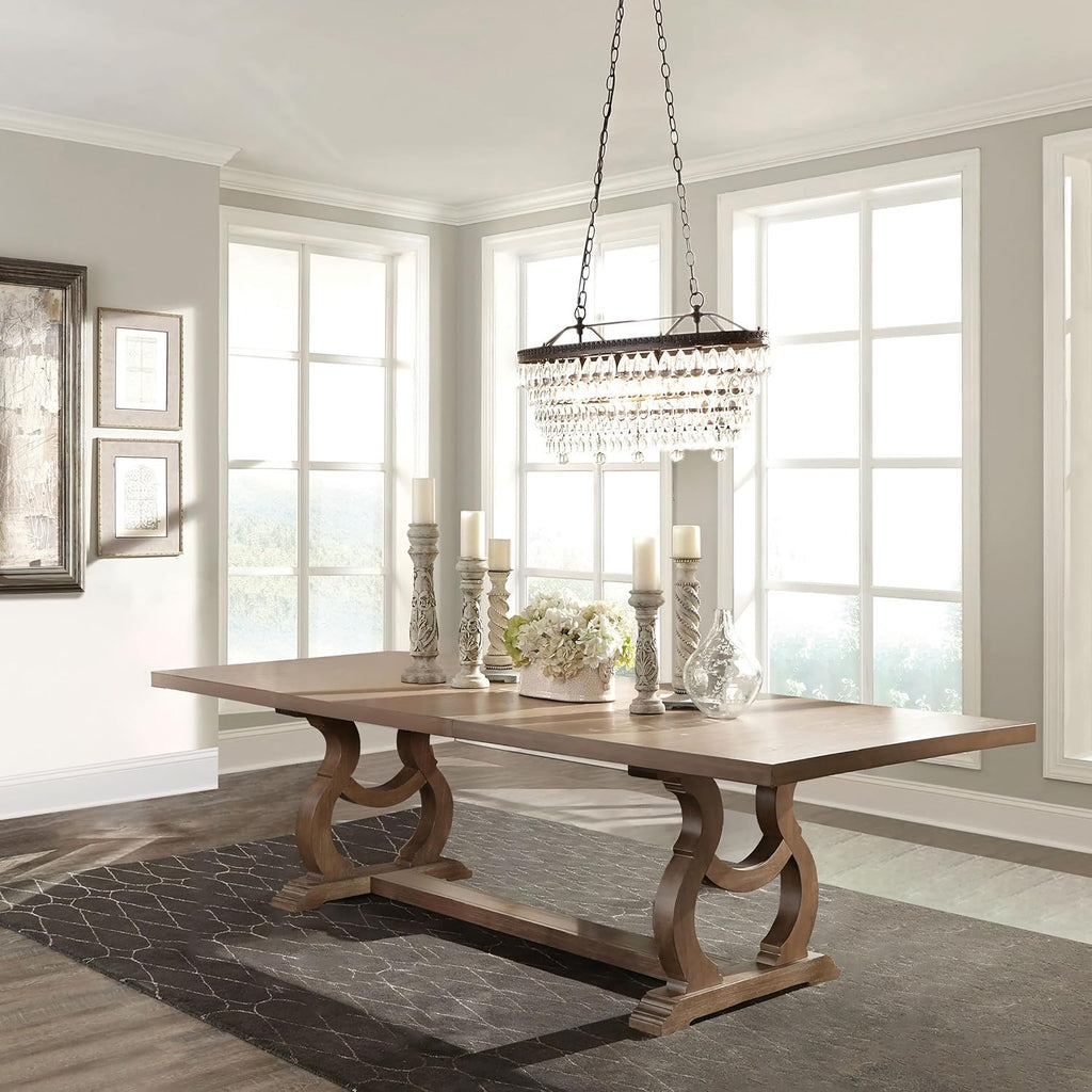 Coaster Home Furnishings - Brockway - Solid Wood & Veneer - Transitional Dining Table with Extension Leaf and Trestle Base - Dining Room & Kitchen - 104 Inch - Barley Brown - 110291