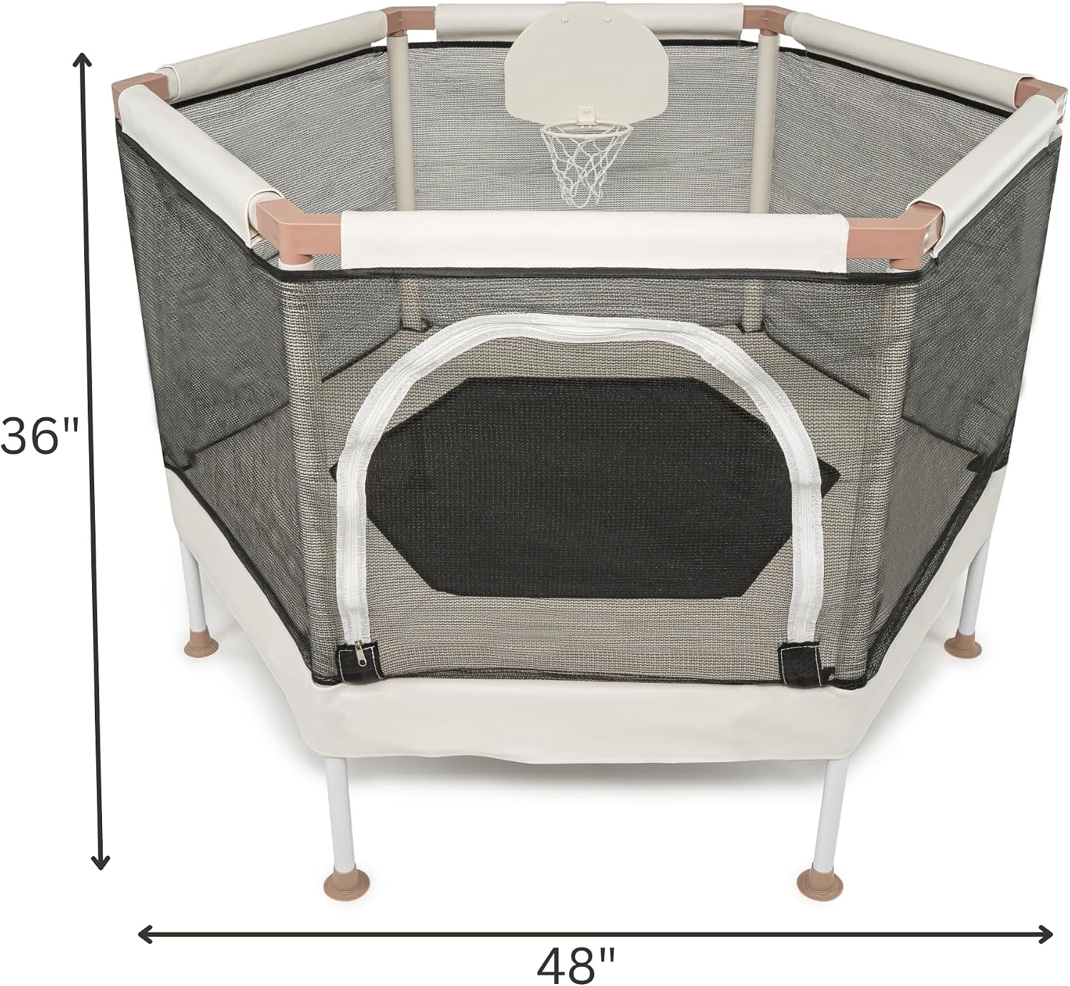 Kids Trampoline, Aesthetic Indoor and Outdoor Toddler Trampoline with Safety Net, Basketball Hoop, 220lb Capacity, Ultra Safe No-Gap Design, Gifts for Boys & Girls