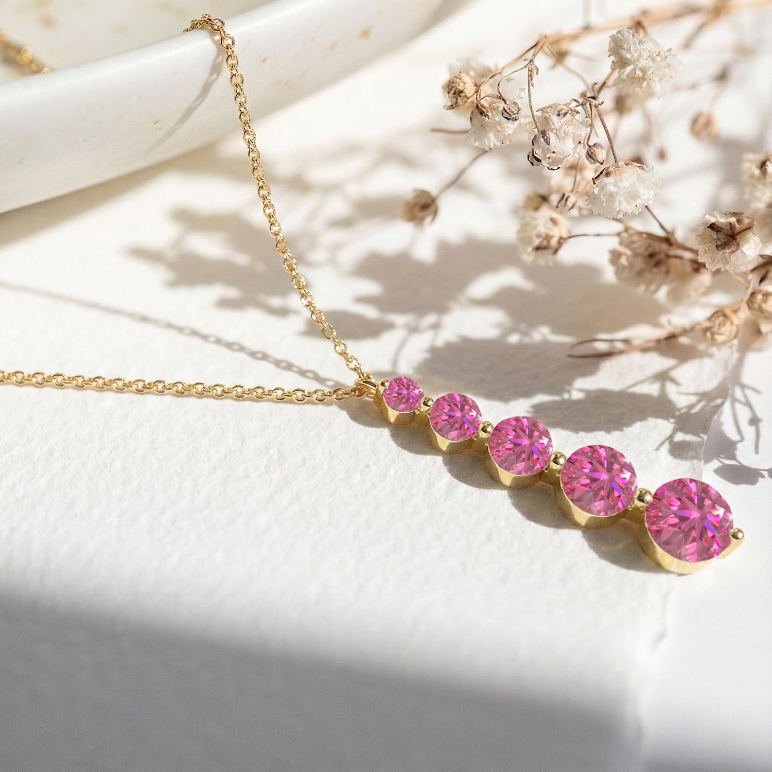 GOODSTONE JEWELS Linear Drop Pendant Necklace for Women in Yellow Gold Plated | Size 16+2 Inch Cable Chain with Lobster Clasp | Natural Birthstone Jewelry Gift for Her
