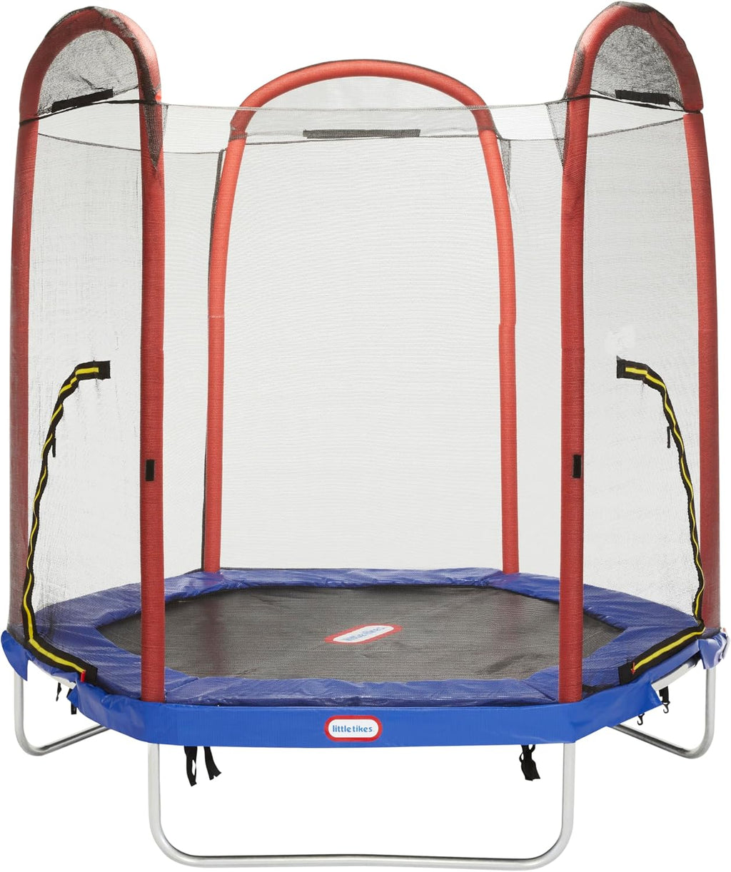 Little Tikes Climb 'n Slide 7ft Trampoline Outdoor, Ages 3-10 with Slide and Climbing Steps, Boys and Girls, Attached Shoe Holder