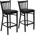 Flash Furniture 2 Pack HERCULES Series Black Vertical Back Metal Restaurant Barstool - Black Vinyl Seat