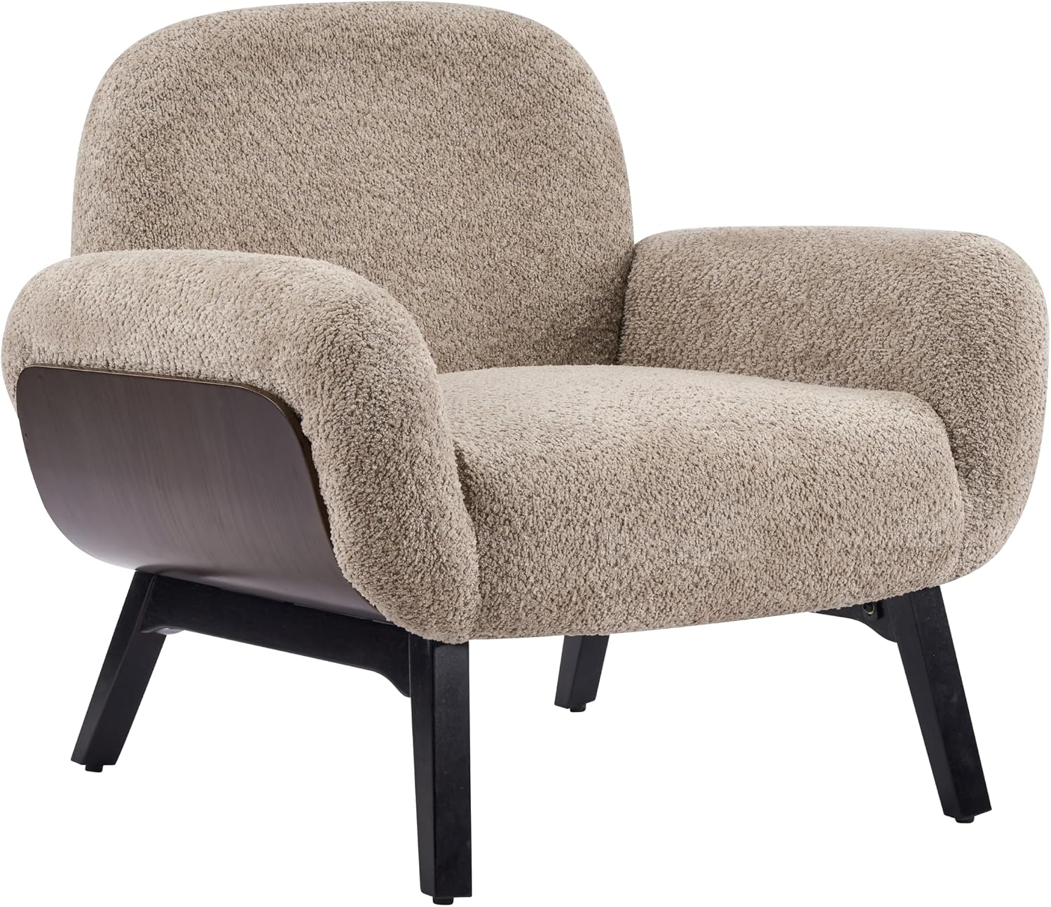 Christopher Knight Home Audrey Boucle Upholstered Accent Chair, Living Room Low Profile Armchair, Solid Wood Comfy Reading Chair, Modern Single Lounge Sofa, Light Camel