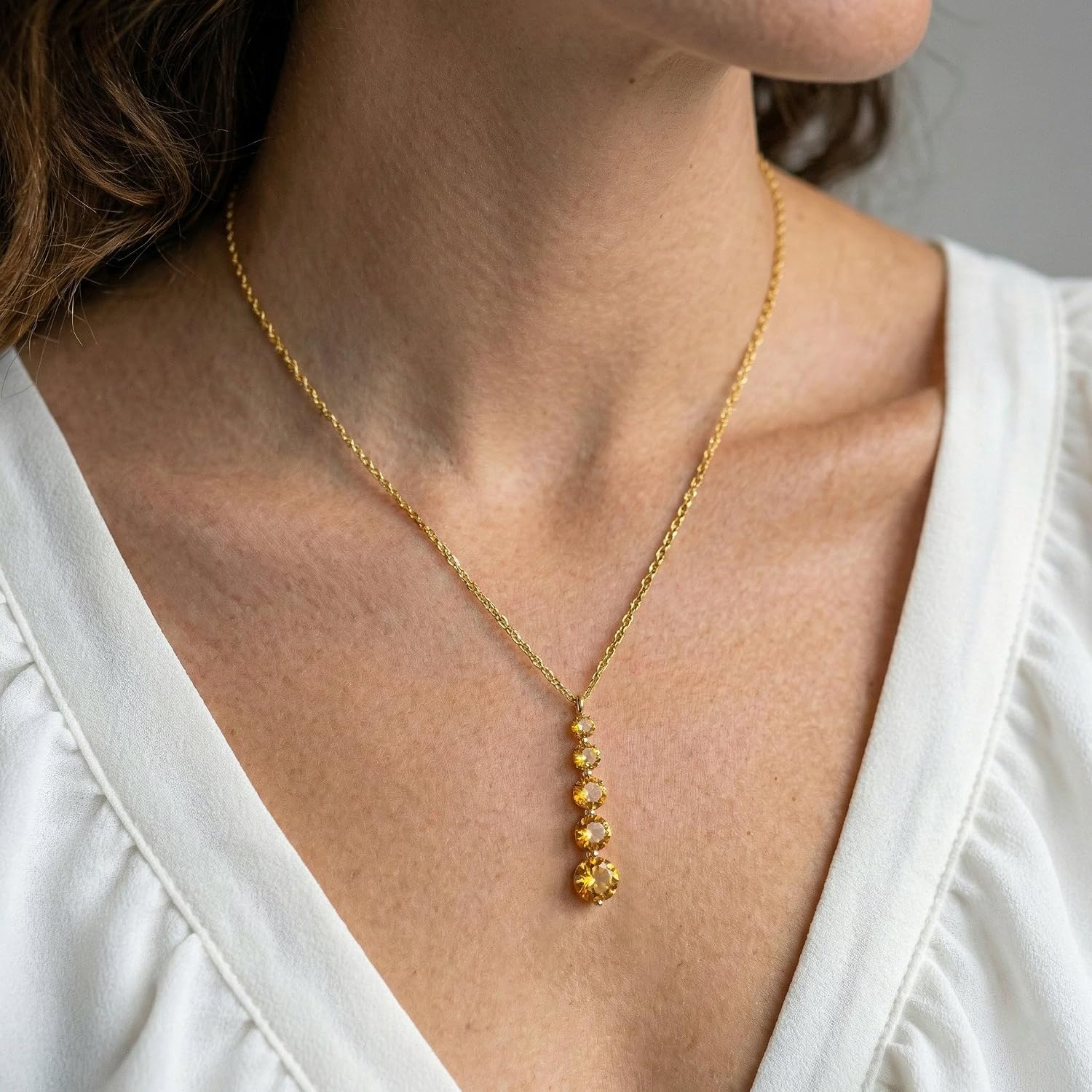 GOODSTONE JEWELS Linear Drop Pendant Necklace for Women in Yellow Gold Plated | Size 16+2 Inch Cable Chain with Lobster Clasp | Natural Birthstone Jewelry Gift for Her
