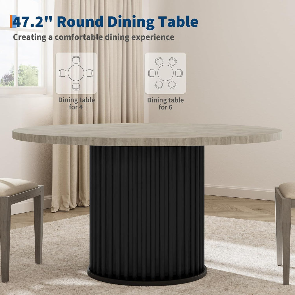 GarveeHome 47' Round Dining Table for 4-6 People, Dining Room Table with Sturdy Waveform Metal Pedestal Base, Farmhouse Circle Kitchen Table for Dining Room, Kitchen