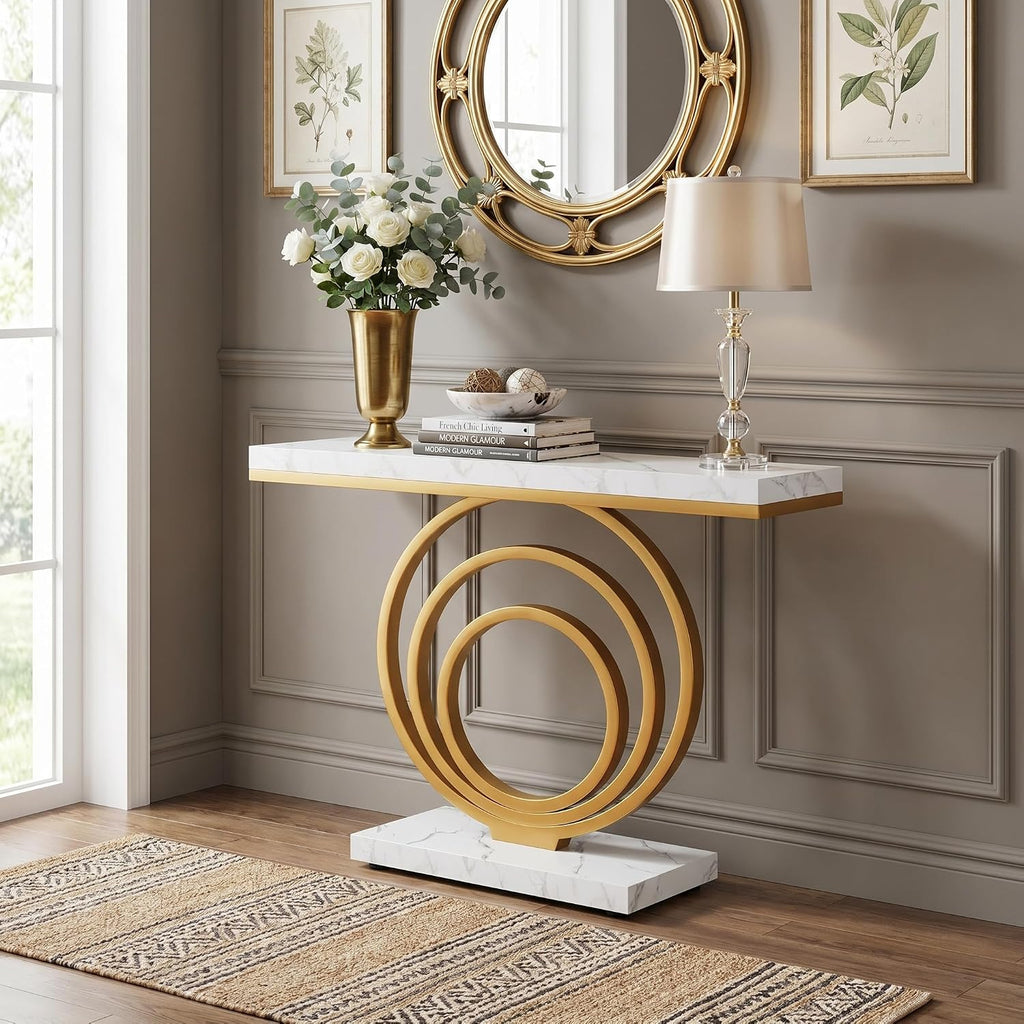 Tribesigns 41-Inch Gold Entryway Table, Modern Console Table Narrow Long, Contemporary Accent Table for Living Room, Hallway, Entrance, Faux Marble Veener Top