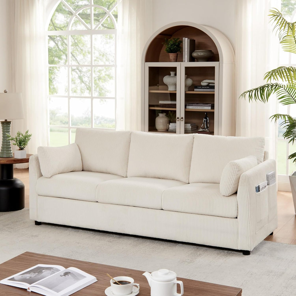 Mofolit Sofa Set for Living Room Corduroy Couch Sets 3 Seater and Single Chair, Sofas for Apartment and Small Spaces (Beige, Sofa Set)
