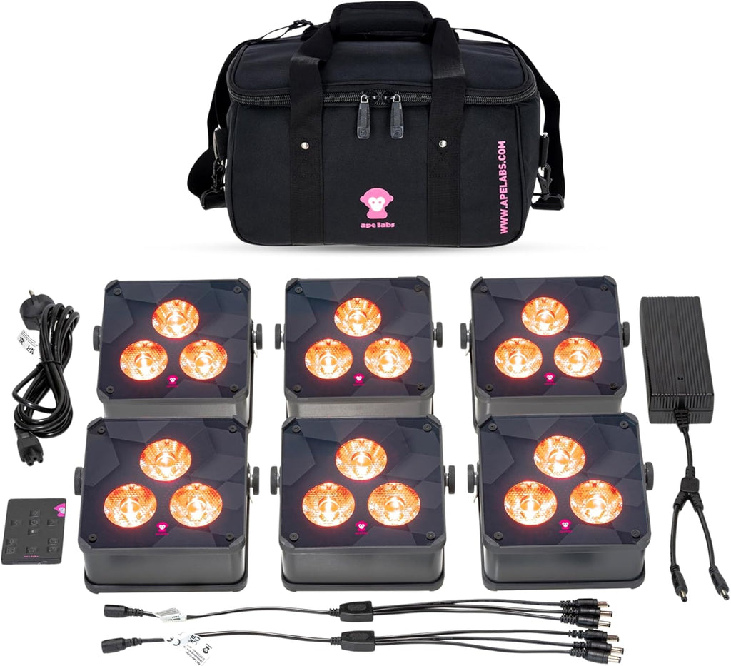 Ape Labs Maxi 2+ RoadPack IP RGBaW LED Uplights with AmberWhite Technology, 29 Color Presets for Event & Wedding - IP65 Waterproof 14 hrs Rechargeable Battery with Remote, Wireless DMX App Control