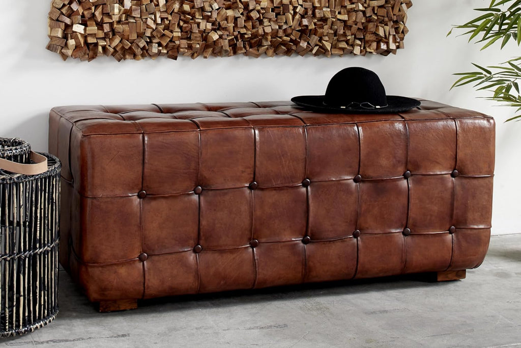 Deco 79 Leather Home Bench Tufted Upholstered Entryway Bench, Bedroom Bench 48' x 18' x 20', Brown