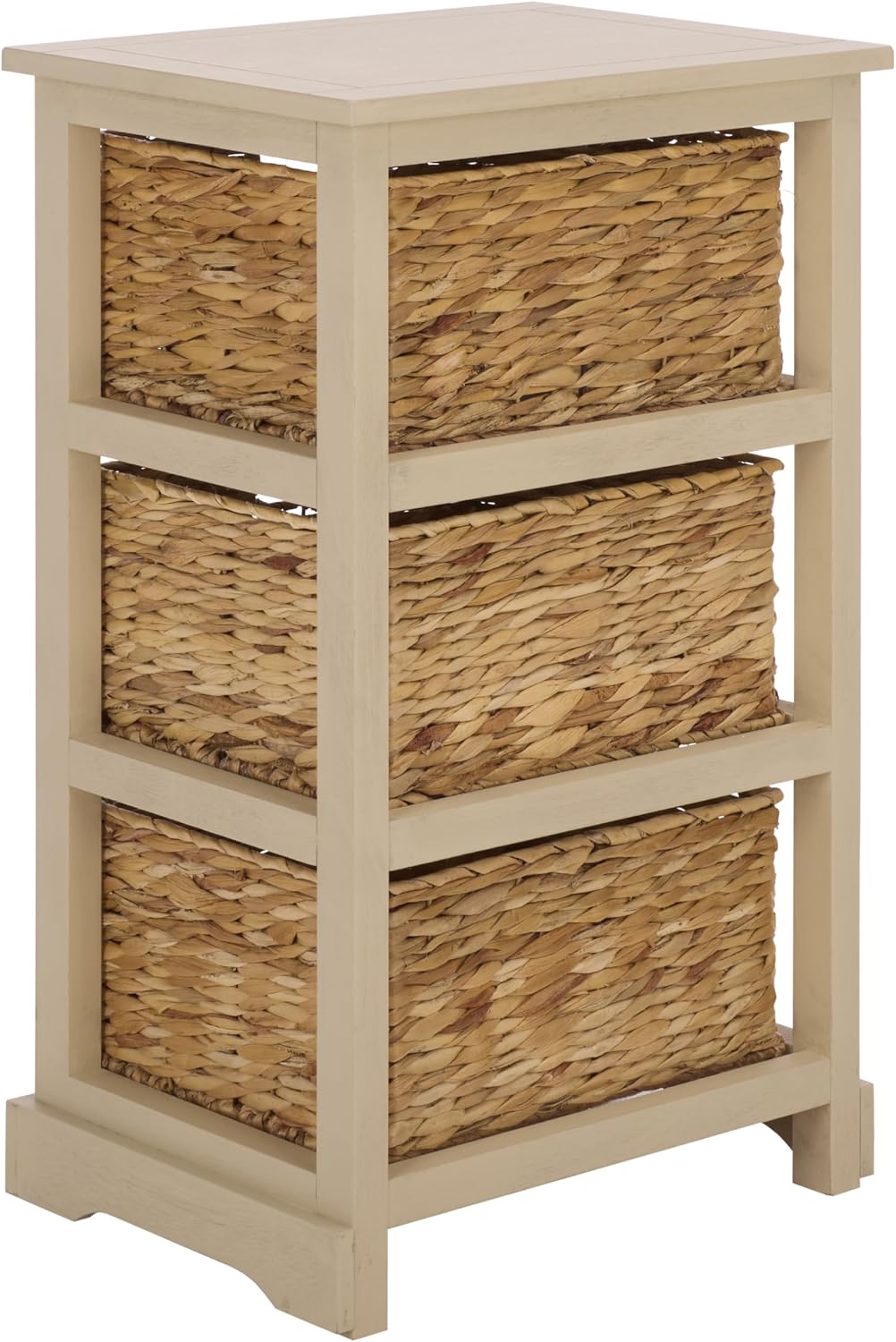 SAFAVIEH Furniture - Halle 3-Basket Side Table - Sand - Solid Wood - Coastal Basket Storage Design - Ideal for Living Room, Entryway, Home Office, 17.5'W x 13.5'D x 29.5'H - Fully Assembled (AMH5738G)