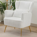 WUTUTUEE Corduroy Accent Living Room Arm Chair with Pillow & Golden Legs, 8.5' Thick Cushion, Mid Century Modern Wingback Chairs Upholstered Comfy Sofa Armchair for Reading Room/Bedroom, White