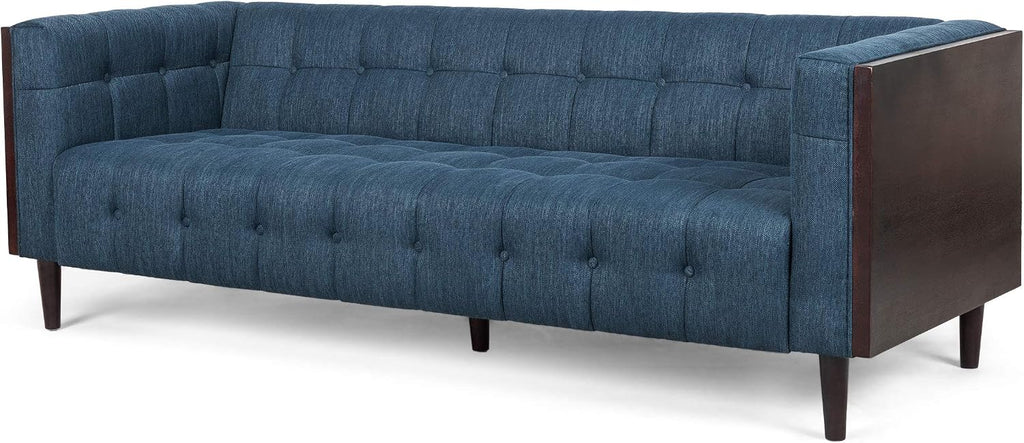 McLarnan Tufted 3 Seater Sofa - Navy Blue/Brown