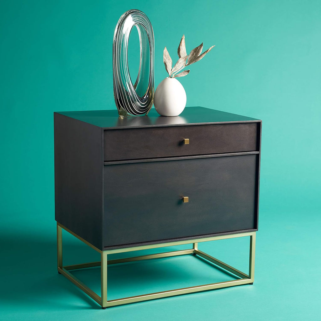SAFAVIEH Couture Home Collection Adelyn Black & Gold 2-Drawer Nightstand, Fully Assembled (SFV7209B)