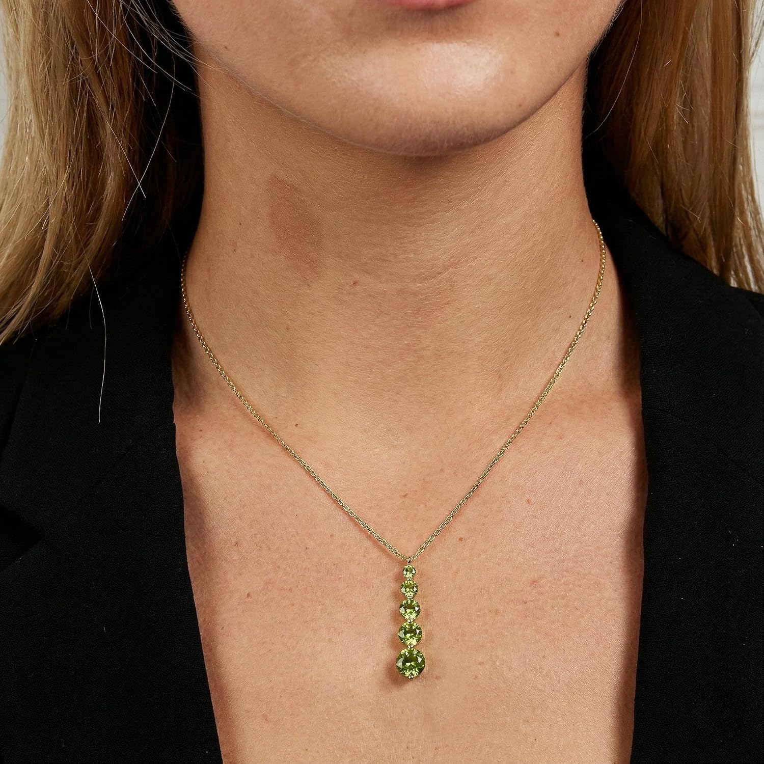GOODSTONE JEWELS Linear Drop Pendant Necklace for Women in Yellow Gold Plated | Size 16+2 Inch Cable Chain with Lobster Clasp | Natural Birthstone Jewelry Gift for Her