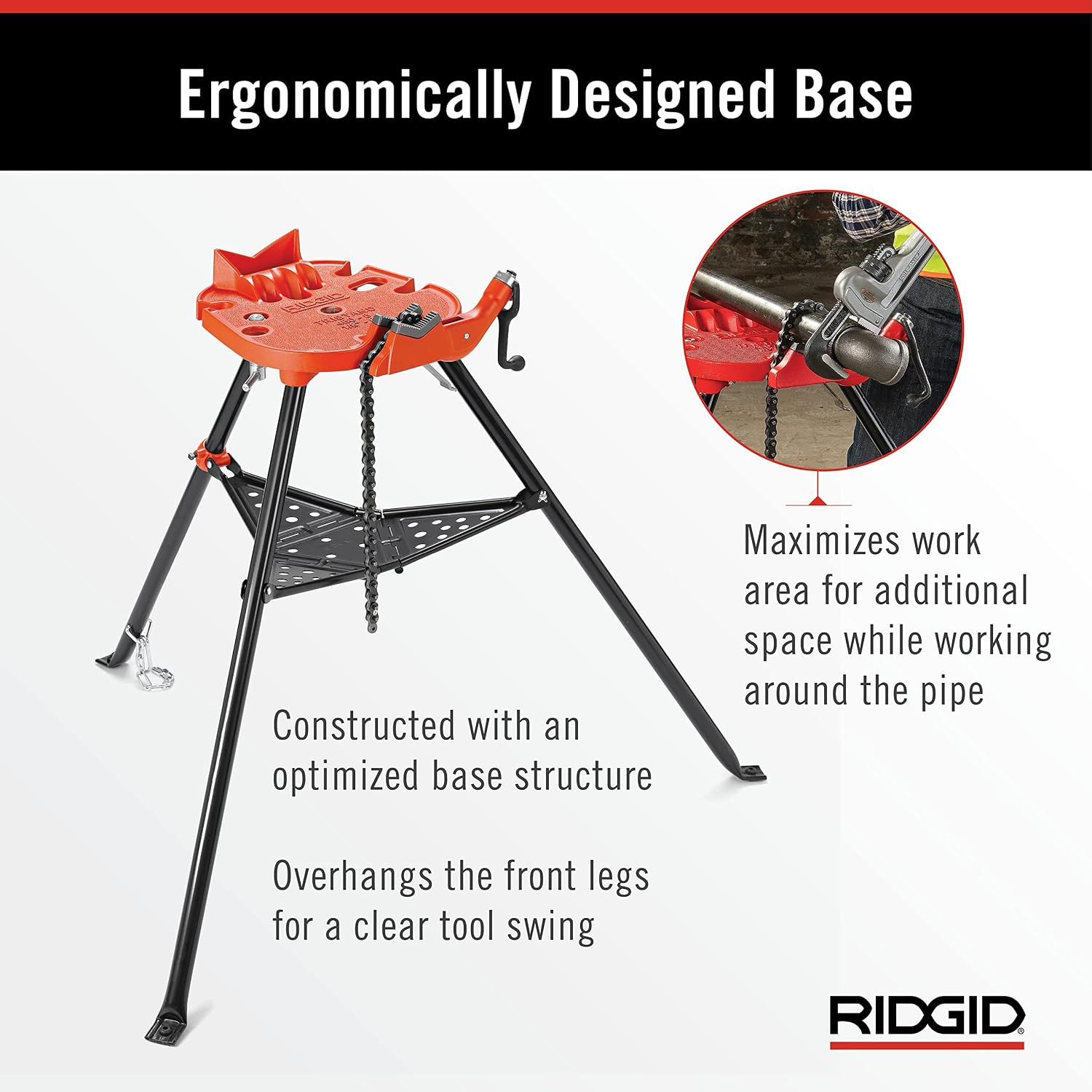 Ridgid 36273 Portable Tristand Chain Vise, Red