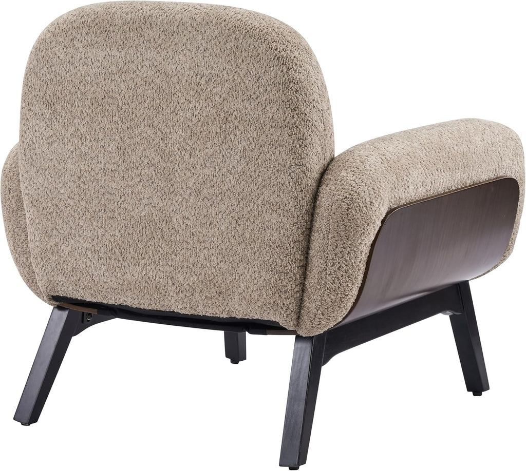 Christopher Knight Home Audrey Boucle Upholstered Accent Chair, Living Room Low Profile Armchair, Solid Wood Comfy Reading Chair, Modern Single Lounge Sofa, Light Camel