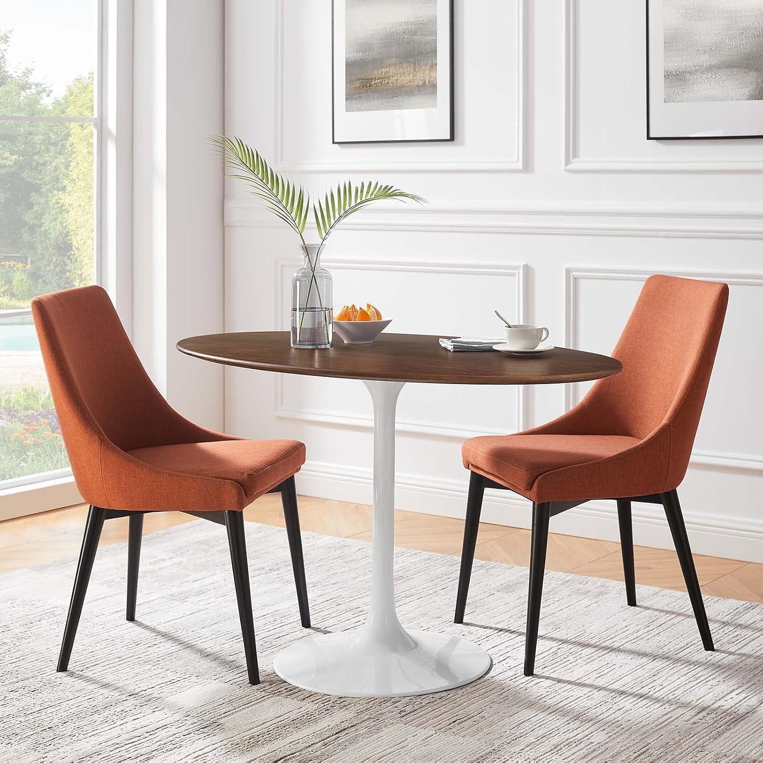 Modway Lippa 48' Mid-Century Modern Dining Table with Oval Top in Walnut