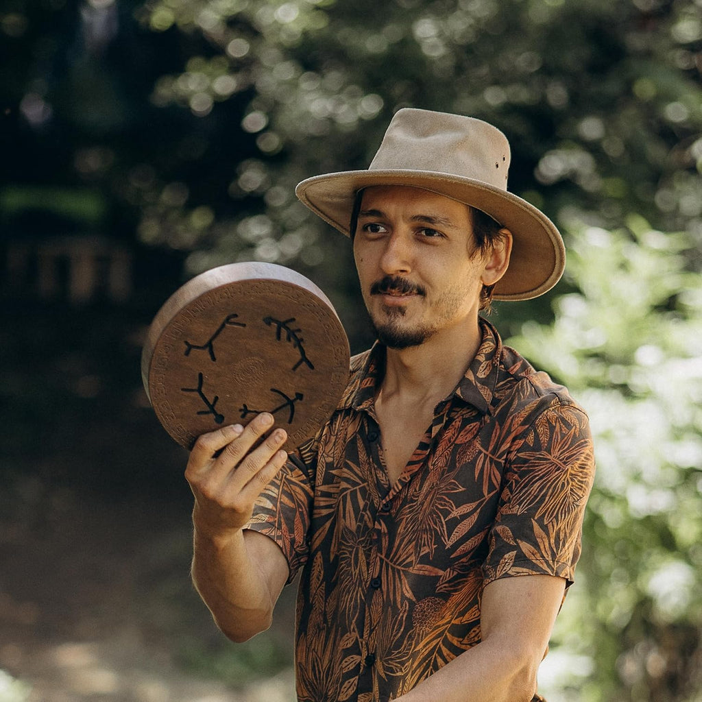Rain-Fall Disc, 8.6 Inch (22 cm) Wooden Ocean Drum, Gentle Rain Sound for Sound Bath, Meditation & Sound Healing, Primordial Design
