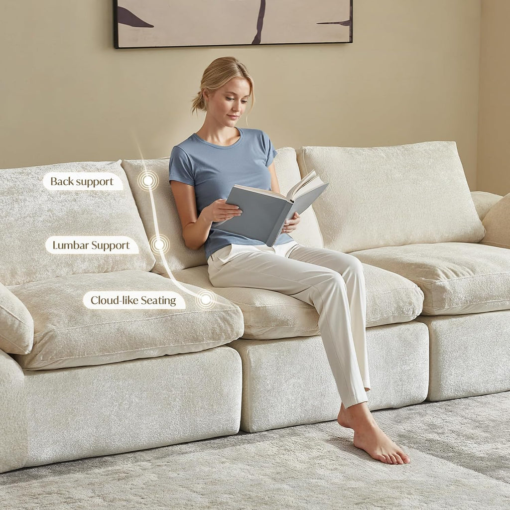 Vamcheer U Shaped Cloud Couch - Utra Soft Modular Sectional Sofa with 2 Movable Ottoman, Deep Seat Boneless Couches for Living Room, Bedroom, Office, No Assembly Required, Beige