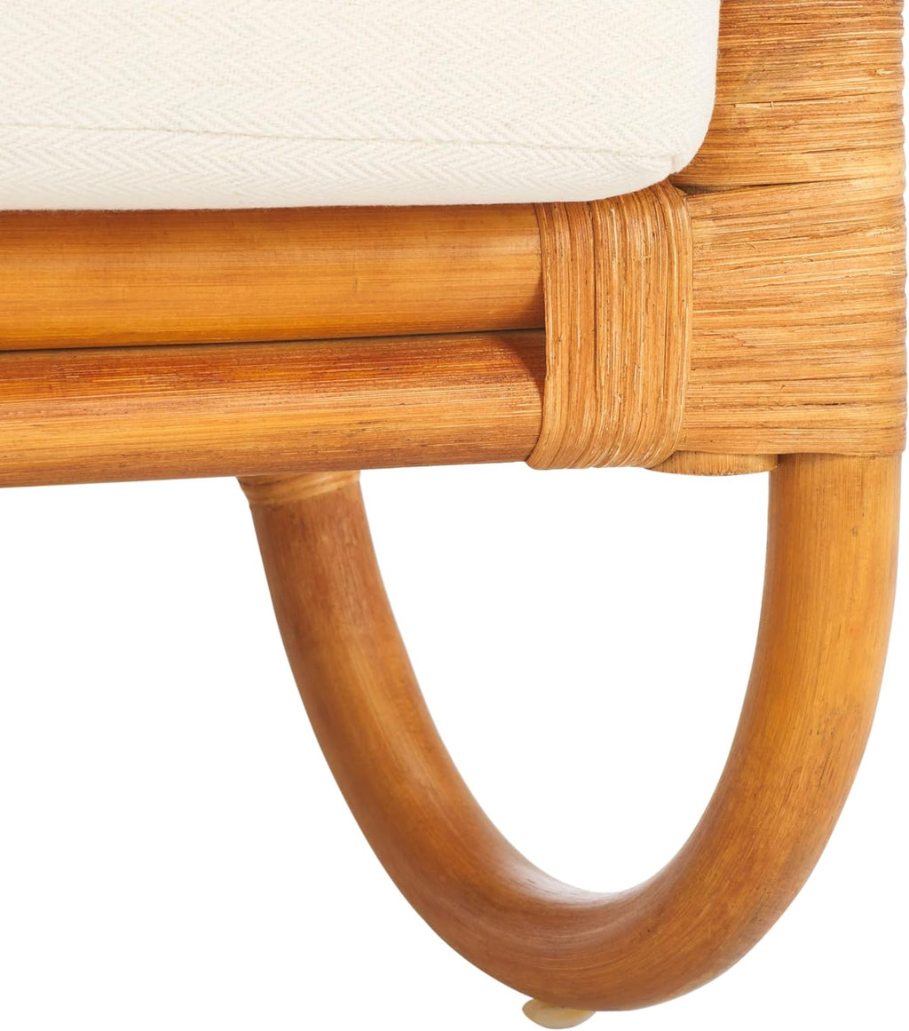 SAFAVIEH Couture Collection Ivybelle Tropical Coastal Natural Rattan/White Linen Cushion Accent Chair (Fully Assembled)