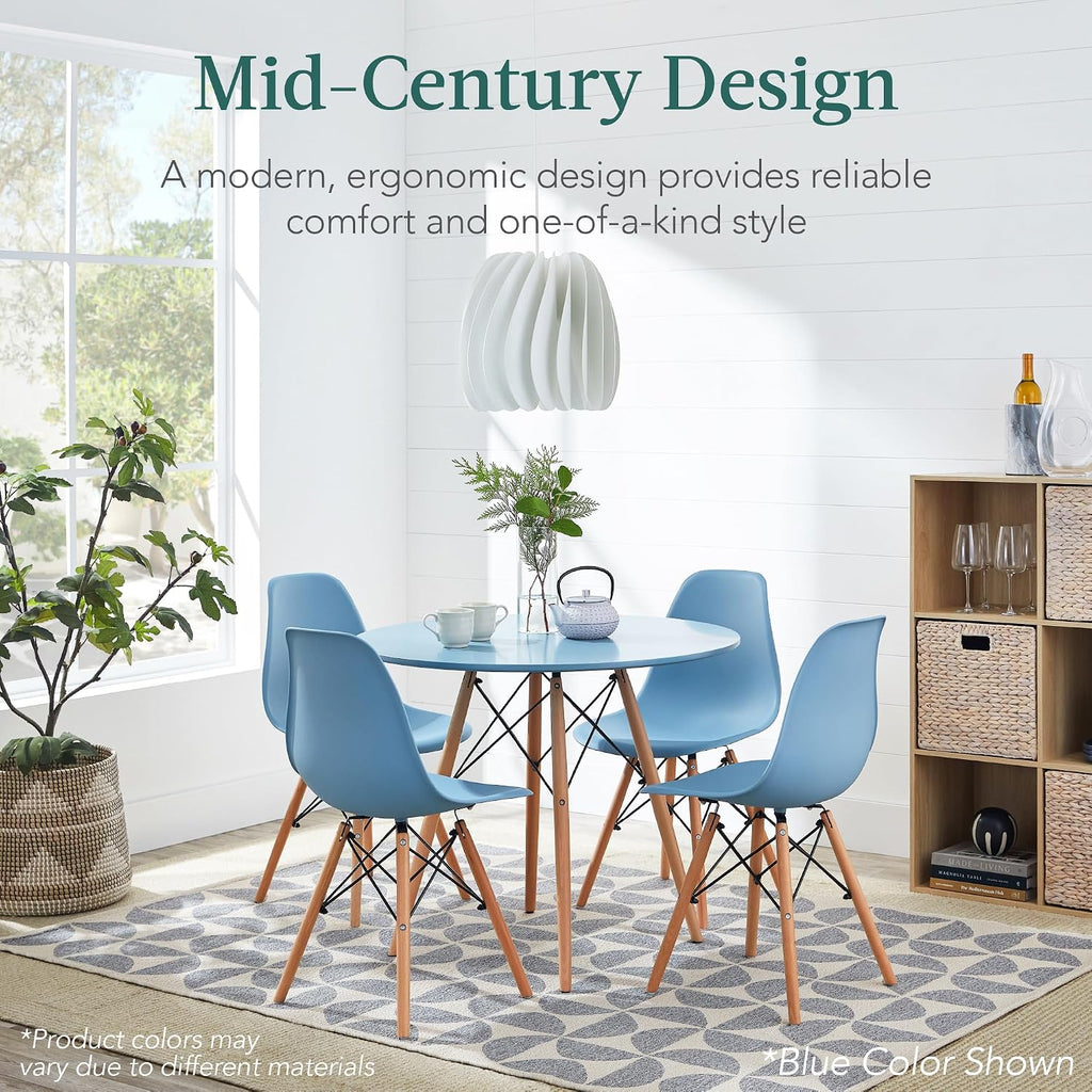 Best Choice Products 5-Piece Dining Set, Compact Mid-Century Modern Table & Chair Set for Home, Apartment w/ 4 Chairs, Plastic Seats, Wooden Legs, Metal Frame - Light Green/Oak