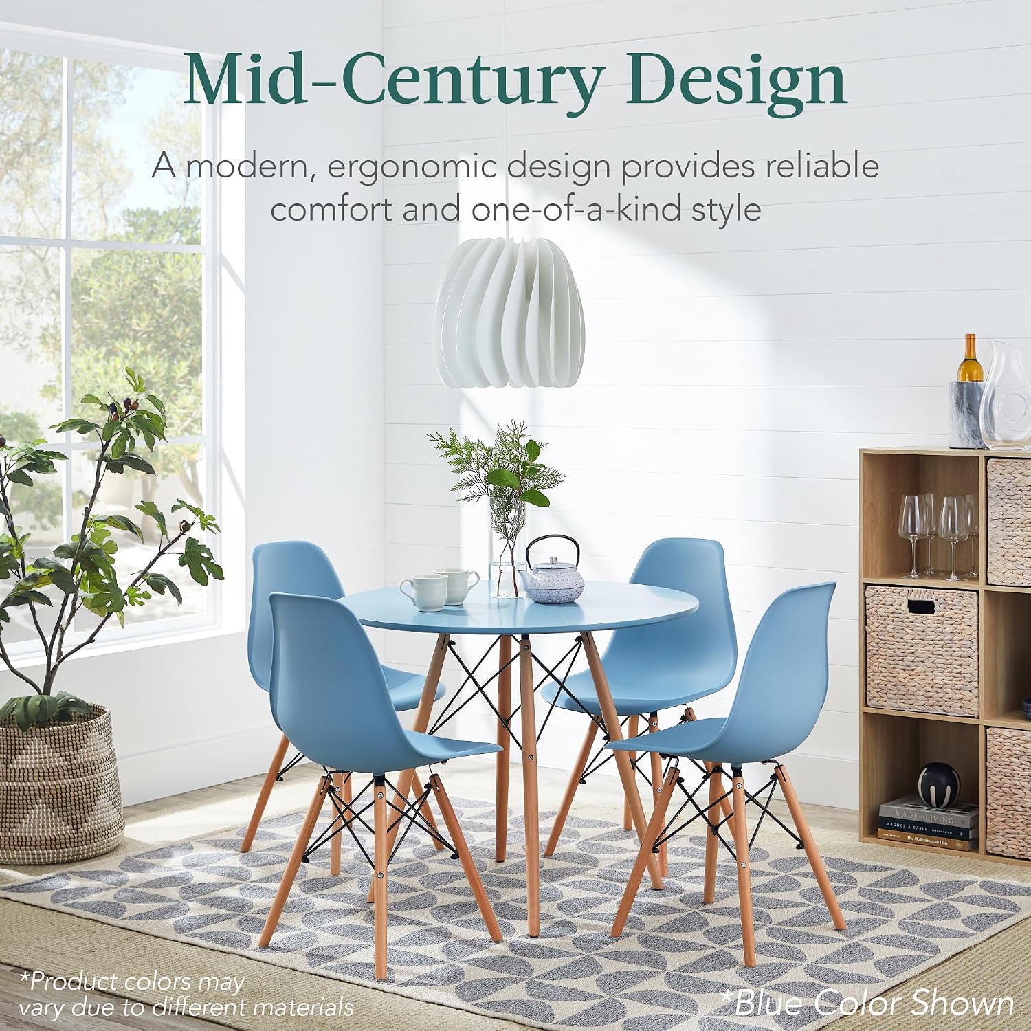 Best Choice Products 5-Piece Dining Set, Compact Mid-Century Modern Table & Chair Set for Home, Apartment w/ 4 Chairs, Plastic Seats, Wooden Legs, Metal Frame - Light Green/Oak