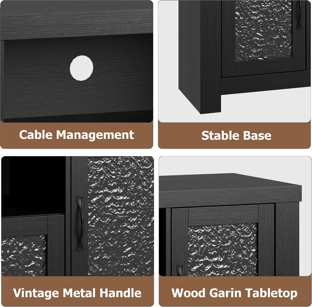Farmhouse TV Stand for TVs up to 60 Inch, Wood Entertainment Center with Acrylic Door Storage Cabinets, Adjustable Shelves, Sturdy TV Console Table for Living Room Bedroom, Black