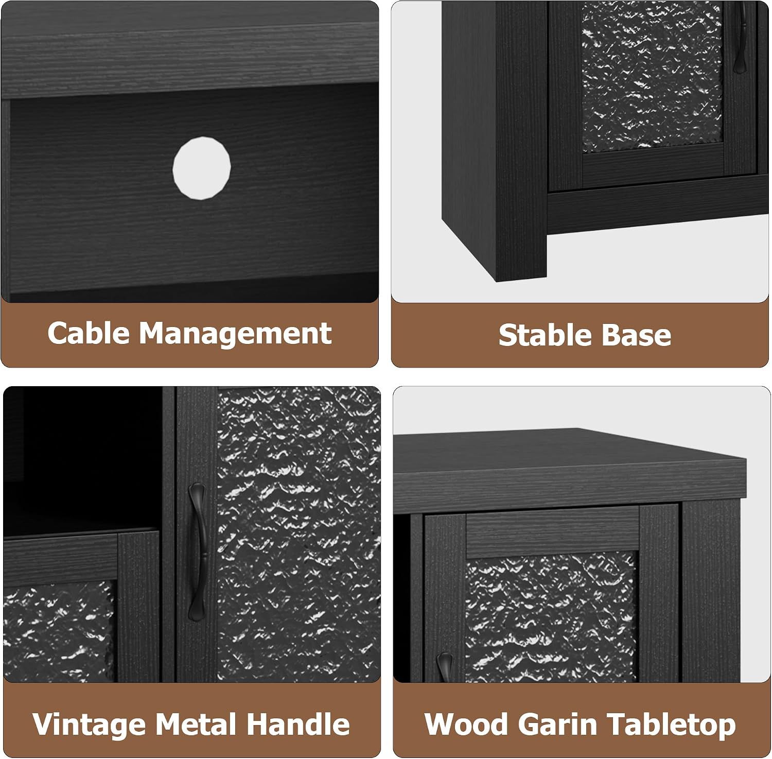 Farmhouse TV Stand for TVs up to 60 Inch, Wood Entertainment Center with Acrylic Door Storage Cabinets, Adjustable Shelves, Sturdy TV Console Table for Living Room Bedroom, Black