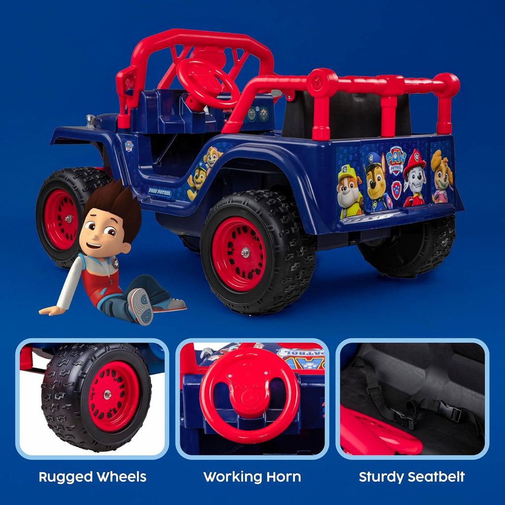 Paw Patrol 12V Kids Electric Ride-On Car, 2-Seater with Music, Sounds, Durable Wheels, Dual Seat Belts, Forward & Reverse Drive