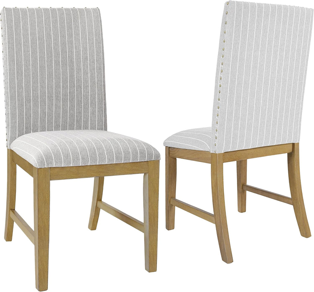 HomePop Upholstered Wood Apron Dining Chair - Light Gray Stripe (Set of 2)