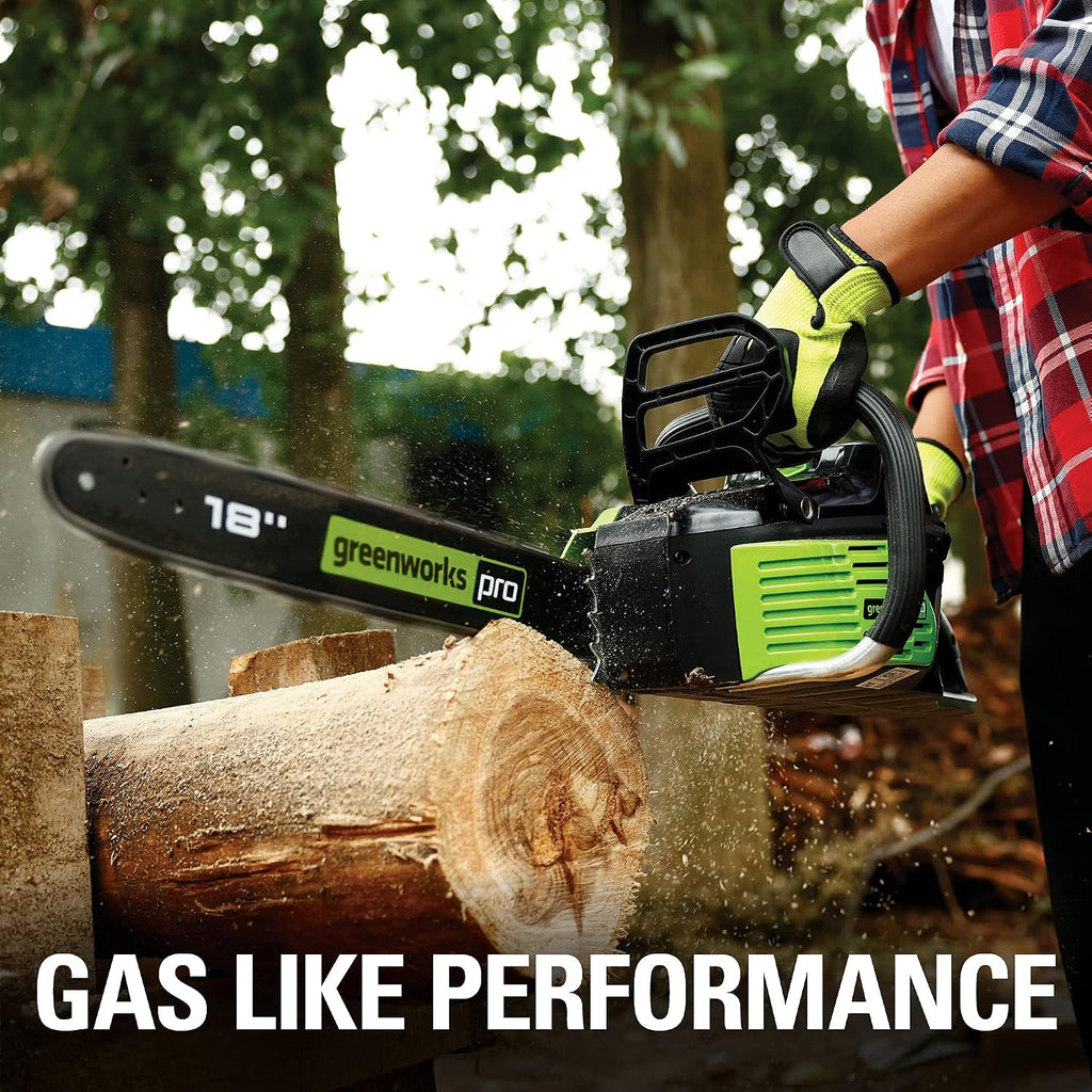 Greenworks 80V 18' Brushless Cordless Chainsaw (Great For Tree Felling, Limbing, Pruning, and Firewood) / 75+ Compatible Tools), 2.0Ah Battery and Rapid Charger Included