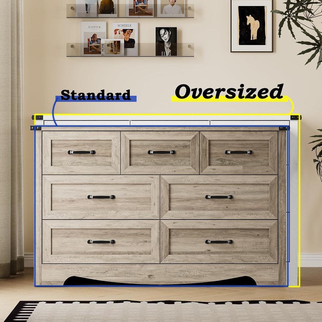 BORNOON 7-Drawer Dresser for Bedroom, Modern Wooden Chest of Drawers with Metal Handles, Anti-Tipping Design, Sturdy and Stable Storage Organizer for Living Room, Entryway, Home Office