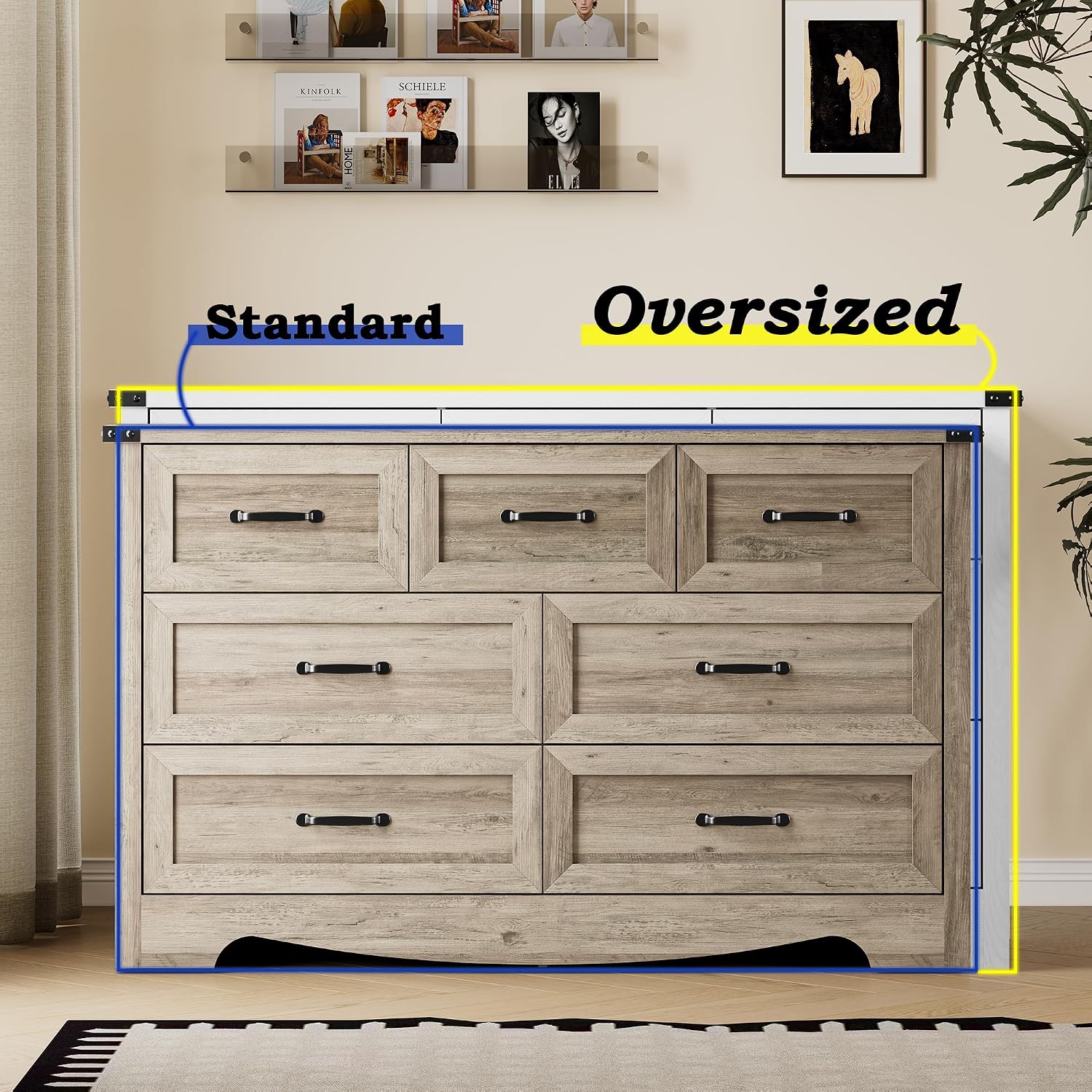 BORNOON 7-Drawer Dresser for Bedroom, Modern Wooden Chest of Drawers with Metal Handles, Anti-Tipping Design, Sturdy and Stable Storage Organizer for Living Room, Entryway, Home Office