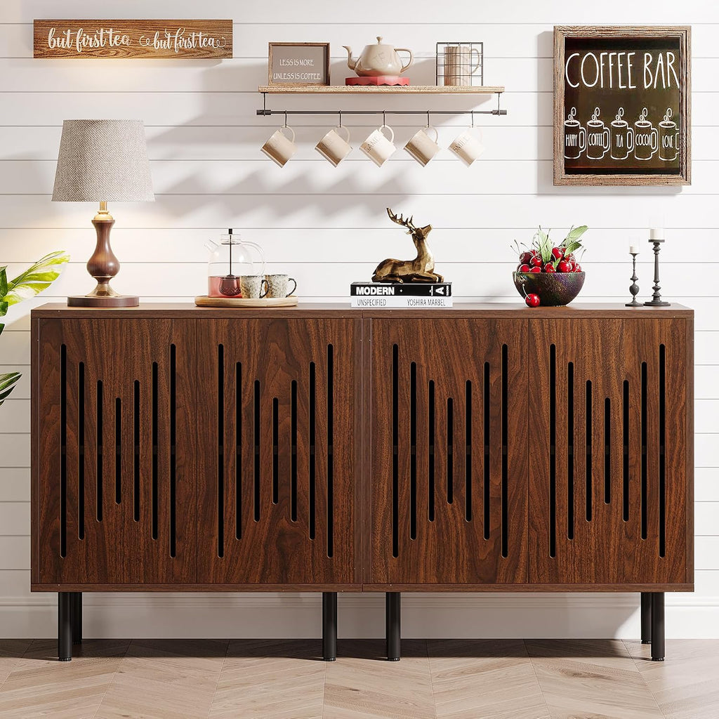 Tribesigns Set of 2 Sideboard Buffet with Storage, 59' Buffet Sideboard Cabinet with Adjustable Shelves, Accent Storage Cabinet for Living Room, Dark Brown