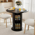 31.5 Inch Round Dining Table with Hidden Storage, Modern Fluted Pedestal Kitchen Table for Small Spaces, Circular Breakfast Nook Table with 2-Layer Shelves for Apartment Studio, Black