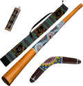 AT ''Dreamtime'' package: wooden didgeridoo 130cm - bag - wooden boomerang 40cm - rainstick/shaker 20cm